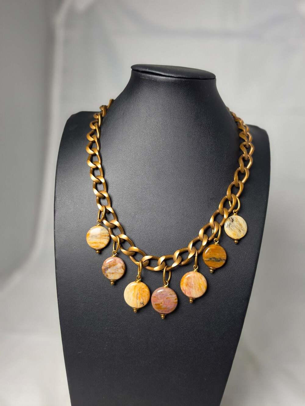 Jan Michaels Curb Chain Necklace with Multicolor Stone Disc Charms